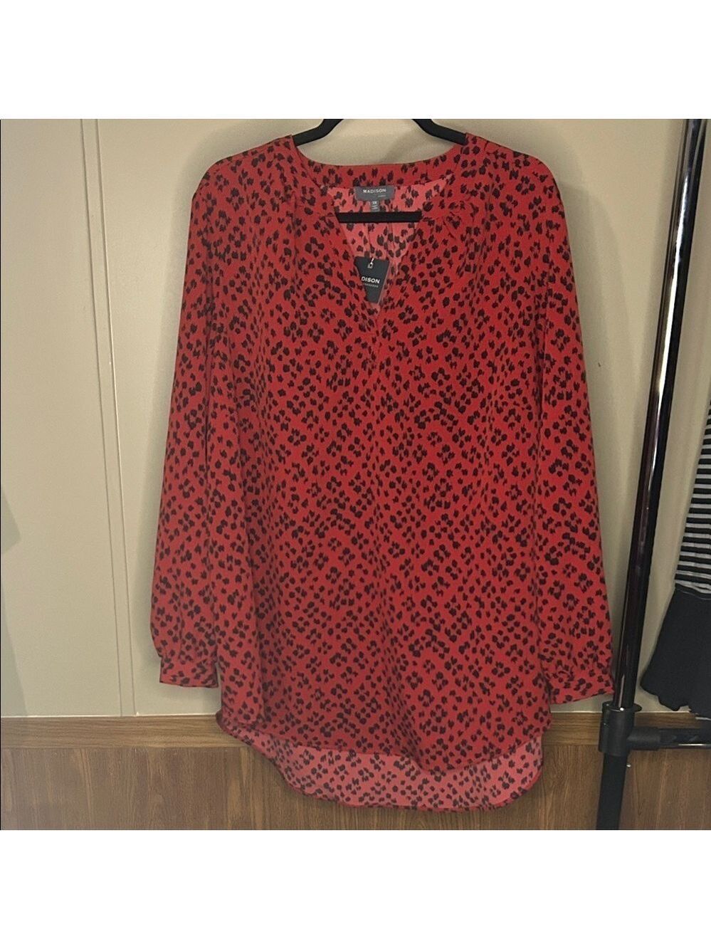 Madison Vibrant Red and Black Patterned Top